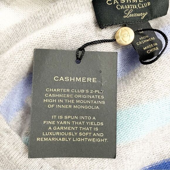NWT Charter Club 100% Cashmere Sweater Blue & Gray Striped Pullover Size Medium - Picture 11 of 15